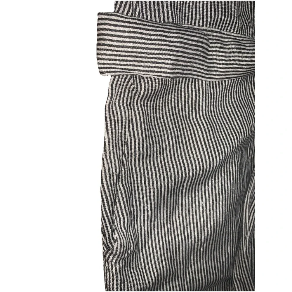 MANGO Striped Romper S/4 Linen Blend Button‎ Gray White Belted V Neck Cap Sleeve
